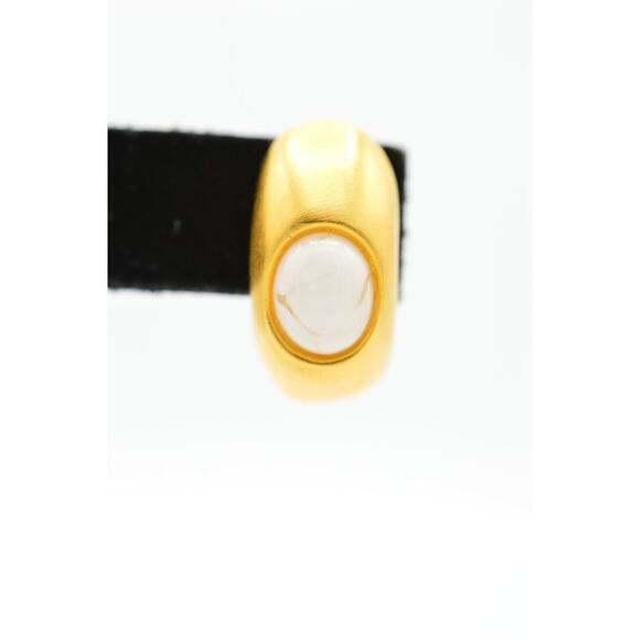 Givenchy Vintage Cabochon Earrings Brushed Gold White Marble Runway Signed BnS